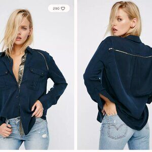 Navy Blue Women's Top with Gold Accents